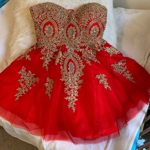 Beaded corset lace up prom dress